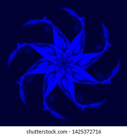 Abstract twisted shape for decoration. Decorative blue dark background.
