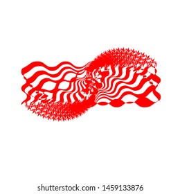 Abstract twisted shape red background. Optical illusion of distorted surface. Twisted stripes. Vector illustration. Great for wall art, poster, banner, web.