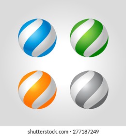 Abstract Twisted spheres logo design templates. Design elements and Corporate branding identity. Different colors
