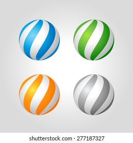 Abstract Twisted spheres logo design templates. Design elements and Corporate branding identity. Different colors