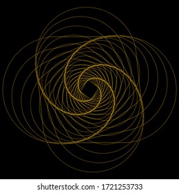 Abstract twisted yellow pattern on black background.