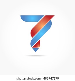 abstract twisting gradient blue and red lines forming number seven with lighting and shadow effect