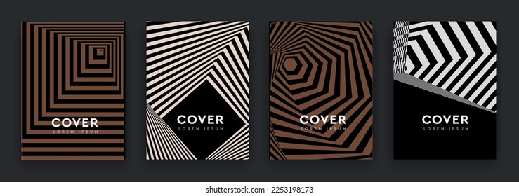 Abstract Twisting in Optical Art. Background strips in Style Retro 60s, 70s. Creative Geometric Curves in 3d Op Art for Banner, Poster, Cover, Card. Vector illustration