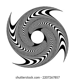 Abstract Twisting Rotation Vortex Movement Illusion. Black and Whie Op Art Design Element. Vector Illustration.