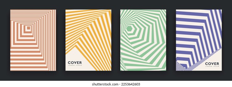 Abstract Twisting in Style Retro 60s, 70s. Background Geometric Curves with Yellow, Green, Amethyst, Brown Colors. Psychedelic Vintage Texture for banner, cover, poster. Vector illustration