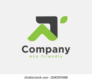 Abstract two arrow up A T initial eco green herbal modern logo template illustration inspiration