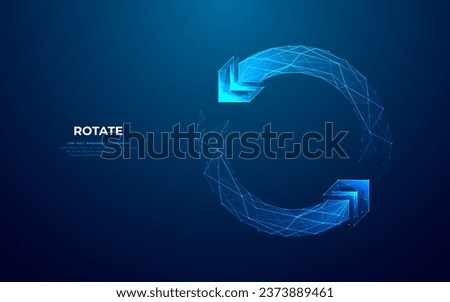 Abstract two arrows go around on a dark blue background. Digital exchange and money transfer concept. Low poly wireframe vector illustration in futuristic hologram style. Polygonal recycle symbol.