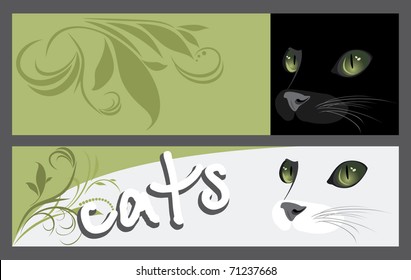 Abstract two banners with muzzle of cats. Vector