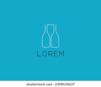 Abstract two bottles and a glass continuous line logo. Creative bar restaurant nightclub outline logotype. Universal beverage alcohol wine vector symbol.