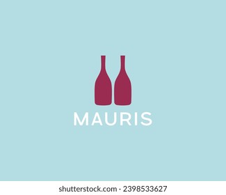 Abstract two bottles and a glass negative space logo. Universal beverage alcohol wine vector symbol. Creative bar restaurant winery logotype.