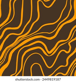 Abstract Two Colors Hand Drawing Diagonal Liquid Fluid Wavy Lines Zebra Tiger Stripes Seamless Vector Pattern Isolated Background