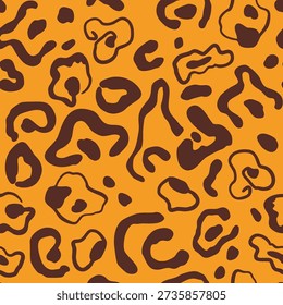 Abstract Two Colors Line Hand Drawing Large Leopard Cheetah Jaguar Panther Animal Skin Fur Leather Shapes Seamless Vector Pattern Isolated Background