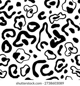 Abstract Two Colors Line Hand Drawing Large Leopard Cheetah Jaguar Panther Animal Skin Fur Leather Shapes Seamless Vector Pattern Isolated Background