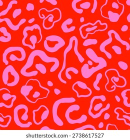 Abstract Two Colors Line Hand Drawing Large Leopard Cheetah Jaguar Panther Animal Skin Fur Leather Shapes Seamless Vector Pattern Isolated Background