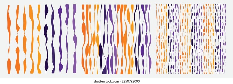 Abstract two colours yellow purple sizes vertical striped pattern twist line on white background. Vector illustration. 
