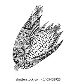 Abstract two corns for print on stuffs, adult coloring book,coloring page,engraving,logo,tattoo and other design element. Vector illustration
