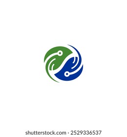 Abstract two digital leaf logo. leaf icon dynamic green color