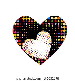 Abstract two hearts made of circles. Vector 
