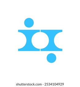 Abstrakte zwei menschliche Figuren blaues Logo-Design mit geometrischen Formen in minimalem Stil. Symbol für Einheit, Teamwork und Verbindung. Gesundheitswesen, Bildung, Kollaborationsbranche und kreative Anwendungen