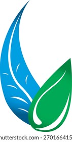 Abstractas logotipo de dos hojas naturales. Icono de la hoja de color verde y azul dinámico.