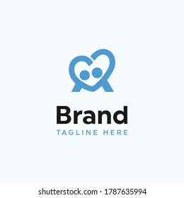 Abstract two people make hearts shape with arm for care community brand vector logo template