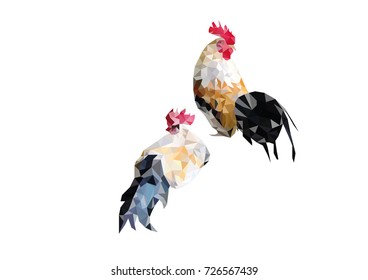 Abstract of two roosters low poly vector with white background