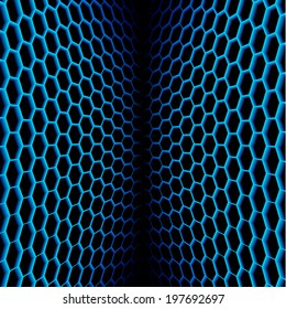 Abstract two sided net background with hex cells
