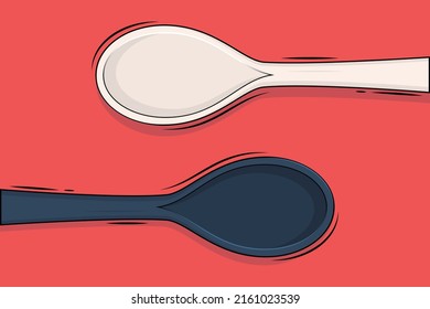 Abstract two tea spoons keep on the table logo design icon. Tableware element, kitchenware vector illustration.