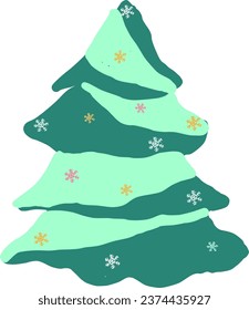 abstract two tone color christmas pine tree with snowflake