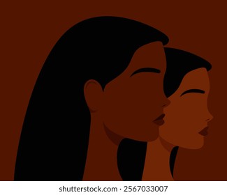 abstract two women illustration, black skin tones, vector illustration