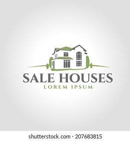 Abstract Two-storey House With A Roof Design Concept For Real Estate Agencies Vector Logo Design Template