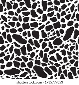 Abstract two-tone pattern, seamless print of contrasting colors, black stones on a white background, imitation of terrazzo. Ideal for any your bold design or advertising project.