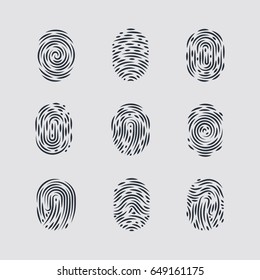 Abstract Types of Fingerprint Patterns for Identity Person Security ID on Gray for Design