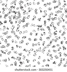 Abstract typewriter numbers seamless background. Endless pattern with random numerical grunge digits spread. School book and note decoration.