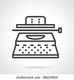 Abstract typewriter with sheet. Equipment and accessory for writer. Copywriting. Journalism. Simple black line vector icon. Single element for web design, mobile app.