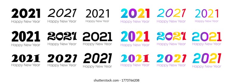 abstract typographic 2021 happy new year iconic logo vector set design template. 