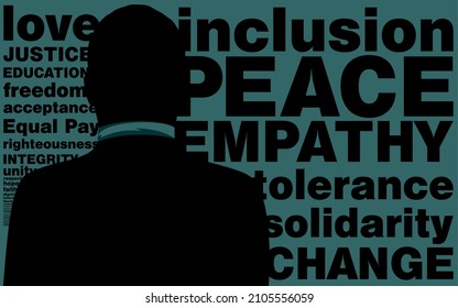 An abstract typographic poster with the back view of a leader