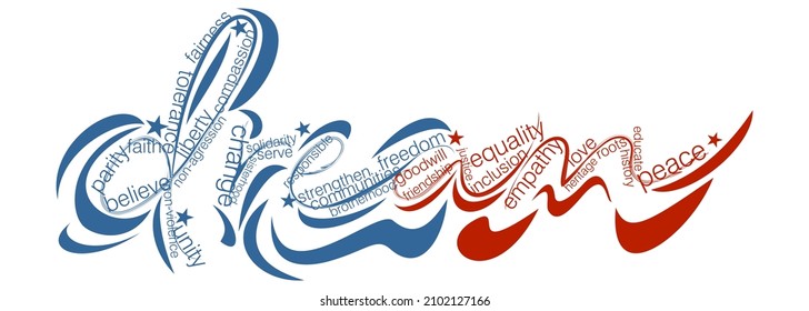 An abstract typographic representation of cilvil rights concepts with emphasis on the word dream in US flag colors on an isolated white background 