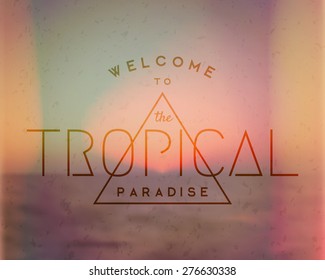 Abstract typographic summer design on a blurred sea background. Vintage photograph style apparel, poster, brochure, t-shirt design. EPS 10 file, gradient mesh and transparency effects used.
