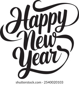Caligrafía Abstractas Silueta de caligrafía Estilo de Vector Saludo Diseño de Anuncio Feliz Año Nuevo. Uso para calendario, papel blanco, póster, Anuncio.