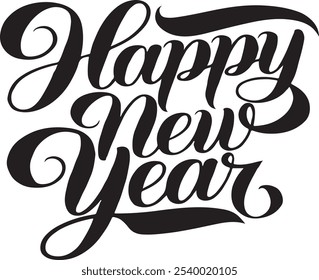 Caligrafía Abstractas Silueta de caligrafía Estilo de Vector Saludo Diseño de Anuncio Feliz Año Nuevo. Uso para calendario, papel blanco, póster, Anuncio.