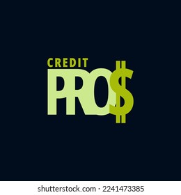abstract typography credit pros icon logo business vector design template with modern, bold and elegant styles isolated on dark background.