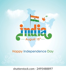 Abstract Typography India August 15 Happy Independence Day Design Template Vector