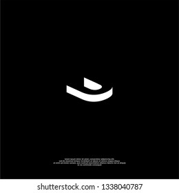 abstract U 3D logo letter in shadow shape design concept in black and white colors