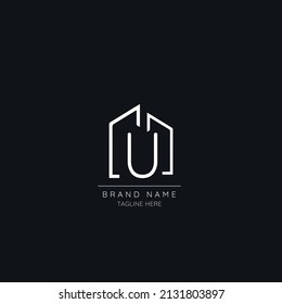 Abstract U initial letter icon logo incorporated with building