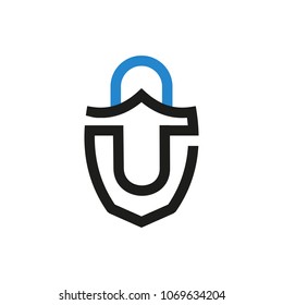 Abstract u letter lock  shields security design vector