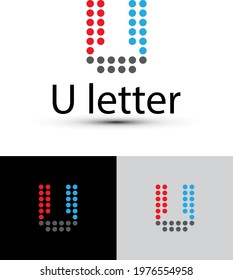 abstract U letter logo with dots in a square. Dots Letter Design Vector with circles.