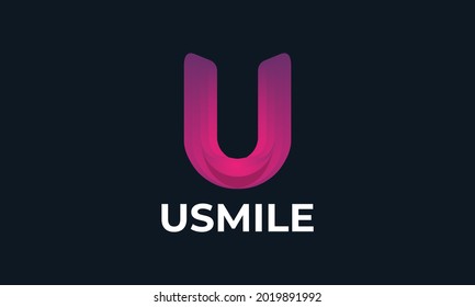 Resumen de la letra U con SMILE LOGO DESIGN - Logotipo creativo Usmile vector  