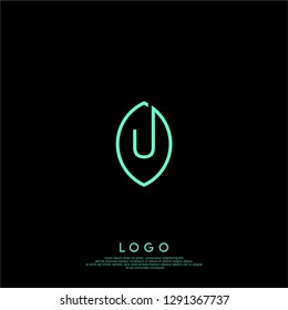abstract u logo letter inside the green leaf shape design concept