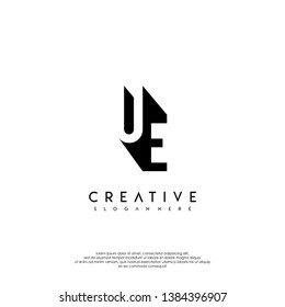 abstract UE logo letter in shadow shape design concept